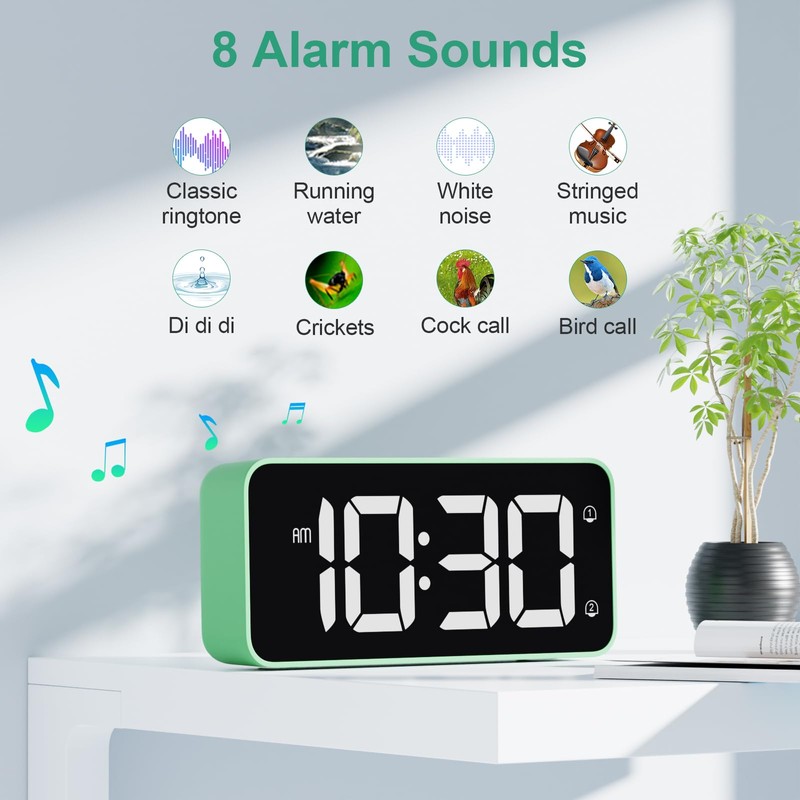 HERMIC Digital Alarm Clock Bedside Mains Powered Large Digital Led