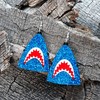 Big Jaws Shark Head Teeth Blue Glitter Pendant Dangle Earrings,