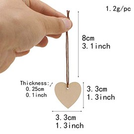 LASSUM 100 Pieces 33 mm Wood Heart Shape Slices Blank Wooden Tags with Twine for Wedding DIY Projects Card Making