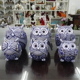 juanxian 3 Owl Figurines Decor See No Evil Hear No Evil Speak No Evil Cute Owl Statue Crafted Animal Sculpture Ornament for Home Office Tabletop Blue | W4397