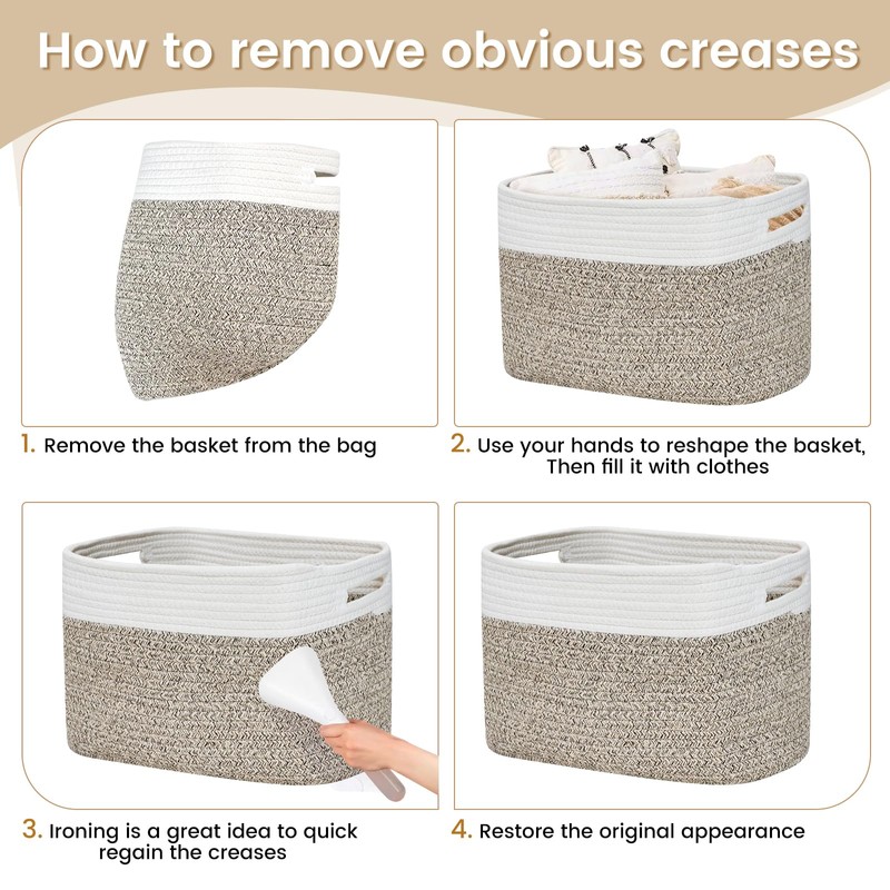 3 Pack Shelf Woven Storage Basket, Closet Rope Baskets For