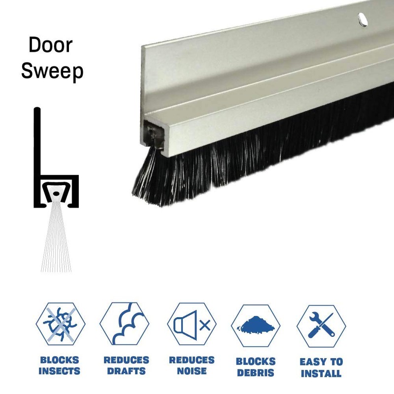 Clear Anodized Aluminum Door Bottom Sweep with 5/8'' Nylon Brush
