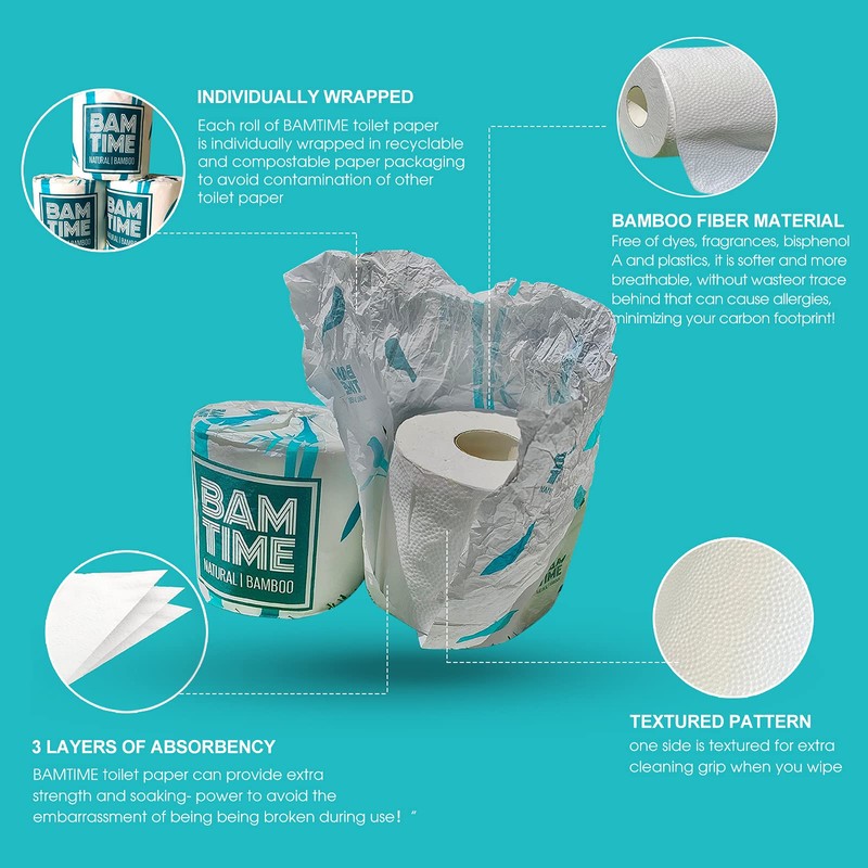 Toilet Paper, 100% 3ply Bamboo Toilet Paper, 24 Rolls, 300