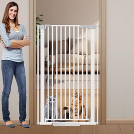 Amibud 51'' Extra Tall Cat Gate Barrier for Doorways Hallways, Pressure Mounted Pet Dog Gates No Drilling Easy Walk Thru, Cat Fence Indoor Climb Proof 30-33'' Wide (White)