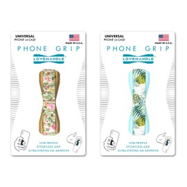 LOVEHANDLE Universal Phone Grip for Most Smartphones, Mini Tablets and Cases, Pineapple Flower Field Design Elastic Strap with Gold and Light Blue Base, Pack of 2