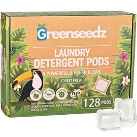 Greenseedz Eco Friendly Laundry Detergent Pods, 128 Pacs, Powerful Stain And Odor Removal, Skin Friendly, Rainforest Fresh Scent, Biodegradable and HE Compatible