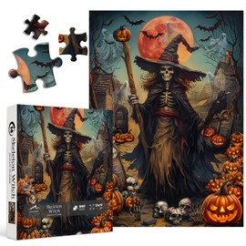 PICKFORU - Rompecabezas de Halloween de terror para adultos, 1000 piezas, rompecabezas de bruja de esqueleto aterrador, calabaza, rompecabezas de fantasma de calavera como decoración de Halloween
