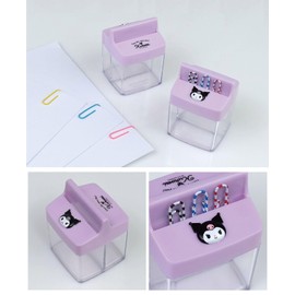 LENITH Cute Animal Faced Kuromi Paper Clip Dispenser Magnetic Lid Boxes with 6 Paper Clips Black Rabbit Purple Case