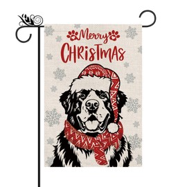 Merry Christmas Garden Flag Saint Bernard Dog with Scarf Xmas Winter Holiday Decorations Vertical Double Sided For Outside Yard Lawn Decor 12.5 x 18 Inch