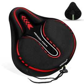 MSDADA New Large Gel Bike Seat Cover, Extra Soft Bike Seat Cushion for Men Women Comfort Wide, Fits Indoor/Outdoor/Exercise Bikes,Red(11.22 inch x 10.03 inch)