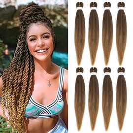 8 Packs/Lot Pre Stretched Braiding Hair 26 inch EZ Braid Yaki Texture Braiding Hair for Crochet Hair Braids Long Free Synthetic Fiber Hair Extensions (#T1B/30/27)
