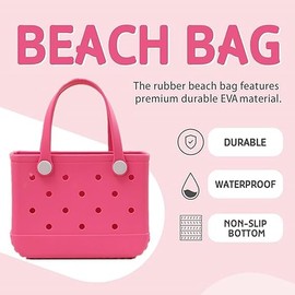 Small Beach Tote Bag, Portable Mini Rubber Tote Bag for Women, 11" x 8.5" x 4.5" Waterproof Cute Beach Bag for Outdoor, Sports, Pool, Travel (Light Blue)