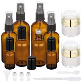 Segbeauty 4pcs 0.34oz 1oz Glass Essential Oil Roller Bottles Small, 2pcs 0.5oz Empty Travel Size Airless Pump Bottles, Pack of 4 Travel Spray Bottle Fine Mist 1.69oz 3.38oz, Set Bottle for Toiletries