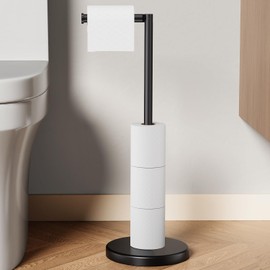 Evolvegoods Toilet Paper Holder Stand, Freestanding Tissue Roll Holder for Bathroom, Rustproof Toilet Paper Stand Storage for 4 Rolls, 304 Stainless Steel and Anti-Slip Weighted Base, Matte Black