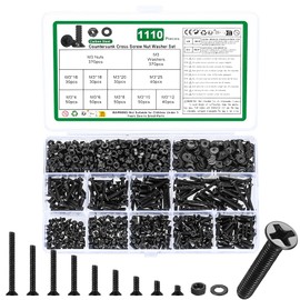 1110 Pcs M3 Screws Set, Countersunk Bolts and Nuts, Flat Head Machine Screw Nut and Bolt with Washers Set, Cross Head Screws Bolts and Nuts Assortment Kit(M3, Black)