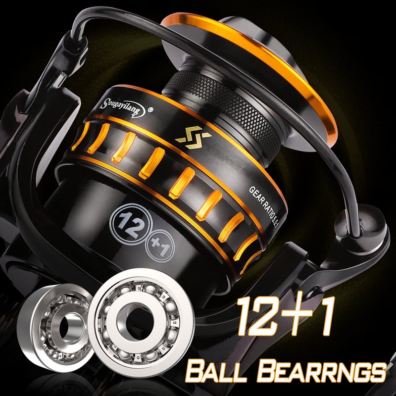 Sougayilang Spinning Reel, Lightweight Reels 12+1 Stainless BB Ultra Smooth