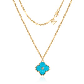 OSIANA Reversible Clover Necklace for Women 14K Gold Plated Natural Stone Four Leaf Pendant Necklaces Lucky Charm Jewelry Turquoise