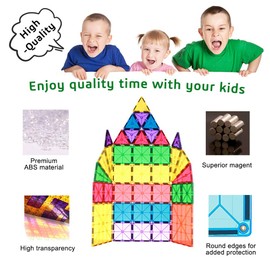 Collun Magnetic Building Tiles, 48pcs Colorful 3D Transparent Magnet Building Blocks Set, Educational Toy Gift for Kids Boys Girls (48PCS)