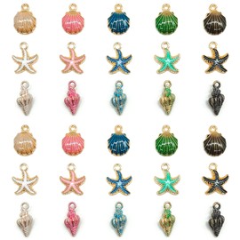 Niuhong Sea Enamel Charm Pendants Shell Starfish Charms Pendant Ocean Animal Charm Pendant Mediterranean Craft Accessories Necklaces Bracelets DIY Crafts Jewellery Ornaments 30 Pieces, Alloy Steel, No