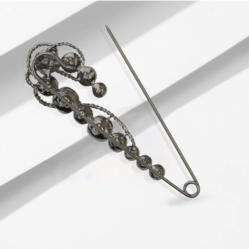 Retro Crystal Pearl Large Safety Pin Brooch Skirt Cardigan Hat