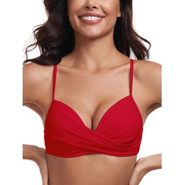 Ocean Blues Women's Red Push Up Bikini Top Twist Front Underwire Bathing Suit Top Size Large