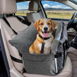 LELEFIDO Dog Car Booster Seat for Small Medium Dogs Under 60 lbs - Elevated Pet Seat with Safety Belt, Non-Slip Base, and Storage Pockets for Car Travel (Gray, 30 * 20.5inch)