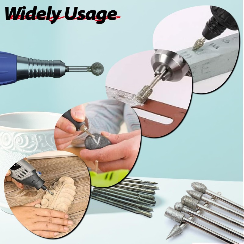 1/8" Shank Diamond Grinding Burr Bits (50 Pcs) for Dremel