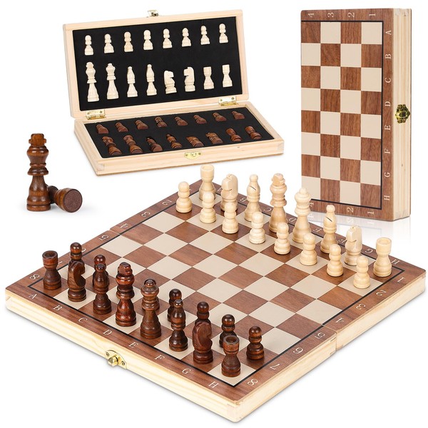 Januts Wooden Chess Board Magnetic Folding Chess Board 29 x 29 cm Portable Travel Chess Board Chess Board Game for Adults Children Strategy Game