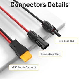 daitoku Female XT90 Solar Cable, 10AWG XT90 Connector Solar Panel Extension Charging Cable for Solar Generator Portable Power Station Solar Panel - 3FT