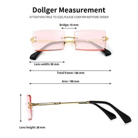 Dollger Vintage Rectangle Sunglasses for Women Men Fashion Retro Square Glasses Rimless Frames Lens Eyewear Ultralight UV400 Protection Pink