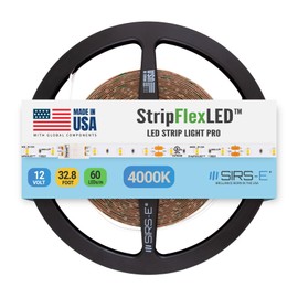 SIRS-E StripFlexLED White LED Strip Lights, 12V 60 LEDs/m 4000K Bright White, 32.8 ft. (10m), UL Listed, Made in USA, Professional Grade Flexible Tape for Versatile Lighting