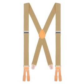 Buyless Fashion Button End Logger Work Suspenders for Men - 48" Adjustable Straps 1 1/4" - X Shape - 5125-Tan