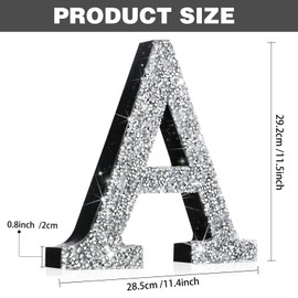 Qunclay 12 Inch Crystal Diamond Letters Silver Wall Decor Shiny Hanging Letters Ornament with Screws and Hooks Rhinestone Diamond Decorations for Bathroom Living Room Home(A)