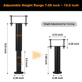 5 Pcs Adjustable Height Bed Support Legs 7.08-12.5 inch with Locking Ring, Bed Frame Center Support Legs for Bed Frame/Bed Center Slat/Furniture, Bed Legs Replacement Bed Slats Support Legs