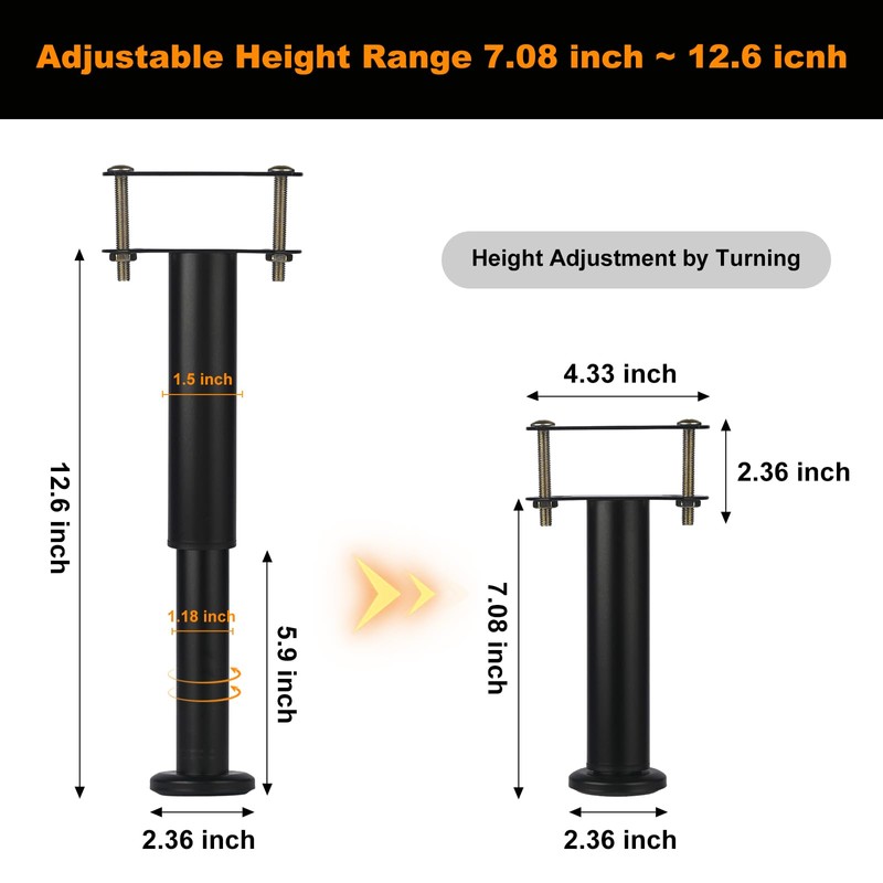 5 Pcs Adjustable Height Bed Support Legs 7.08-12.5 inch with