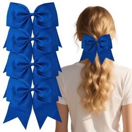 CLINTT 4Pcs Cheer Bows, Suitable for Women, Girls and Children, Elastic Hair Scrunchies Style for Most Hairstyles - Blue