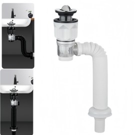 Wuyue Hua Bathroom Sink Drain Kit with Flexible Expandable P-Trap Sink Drain Pipe Tube Anti-Odor Bathroom Sink Drain Pipe for 1-1/4",1-1/2" and 2'' Drain Hole (Flip Style)