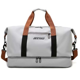 Sports Bag for Men and Women, Travel Bag with Shoe Compartment & Wet Compartment, Large Capacity Travel Bag, Lightweight Training Bag, Waterproof Swimming Bag for Travel, Sports, Fitness, gray,