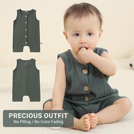 HAHASHOW Baby Bodysuit Romper Unisex 100% Cotton Short Sleeve Jumpsuit for Boys and Girls, 0-24 Months, Green