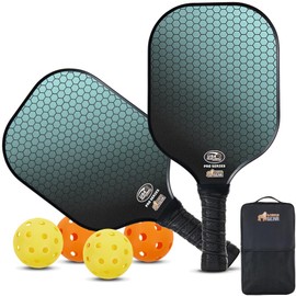 Gorilla Gear USAPA Pickleball Approved Paddle, Fiberglass Shock Absorbent Racket with Ergonomic Grip, Indoor Outdoor Pickle Ball Court Sports Accessories, Set of 2 Paddles 4 Balls and 1 Bag, Turquoise