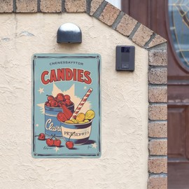 Pastel Candy Tin Sign 8X12IN Vintage Metal Wall Art for Nursery, Bakery & Shabby Chic Kitchen Decor