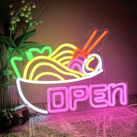Ramen Neon Sign Ramen Open LED Neon Light, USB Japenese Neon Sign, Dimmable Ramen Open Sign for Restaurant, Shop, Canteen Wall Decor