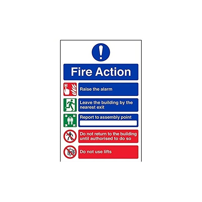V Safety General Fire Action 5 Message Sign - Portrait