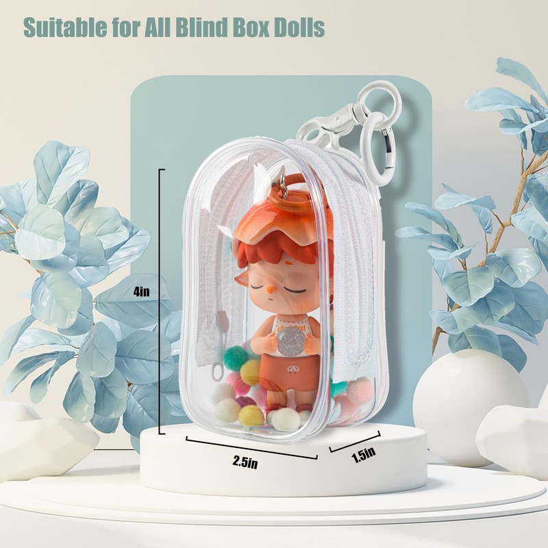 Clear Figures Display Bag, Portable Figures Storage Bag with Keychain,