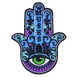 Graphic Dust Hamsa Hand Hand of Fatima Eye Embroidered Iron On Patch Applique Logo Symbol Sign Charm Lucky Goddess Amulet