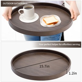 Wooden Large Round Serving Tray Home Decor,Black Walnut Wood Ottoman Tray for Living Room,Classic Wood Decorative Storage Coffee Trays,Storage and Display of Bread Food Fruit