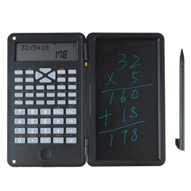 Portable Science Light Pocket Calculator, Pocket Calculator with Notepad, Double Row LCD Display, 6 Inch Writing Tablet, Desktop Calculator for High School, Office Meeting