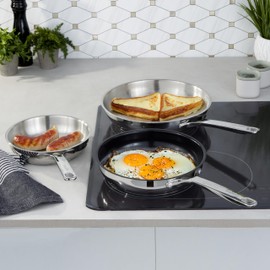 BergHOFF Helix 3Pc Frying Pan Set Recycled 18/10 Stainless Steel for Oven Safe PFAS-Free Induction Pans Even Heating