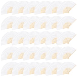 MCEAST 30 Pieces Silk Folding Fans with Bamboo Frames, Handheld Fan Foldable Fan for Wedding Gifts, Party Favors, Home Decoration, White