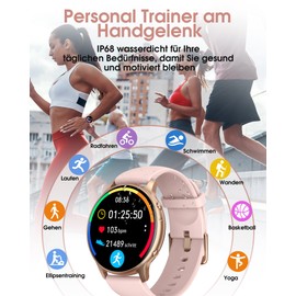 TUYOMA Smartwatch für Damen, IP68, wasserdicht, 3,3 cm (1,3 Zoll), Touchscreen, Sportuhr mit Oxymeter, DIY Zifferblatt, Schlafüberwachung, Schrittzähler, Pulsmesser für Android iOS